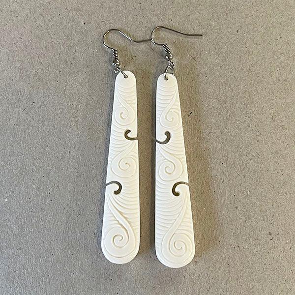 7cm Long Bone Earrings with Koru Carving