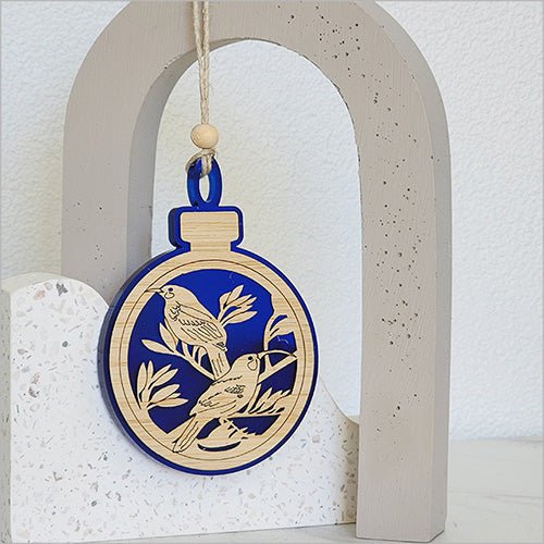Acrylic and Bamboo Huia Bird Christmas Ornament