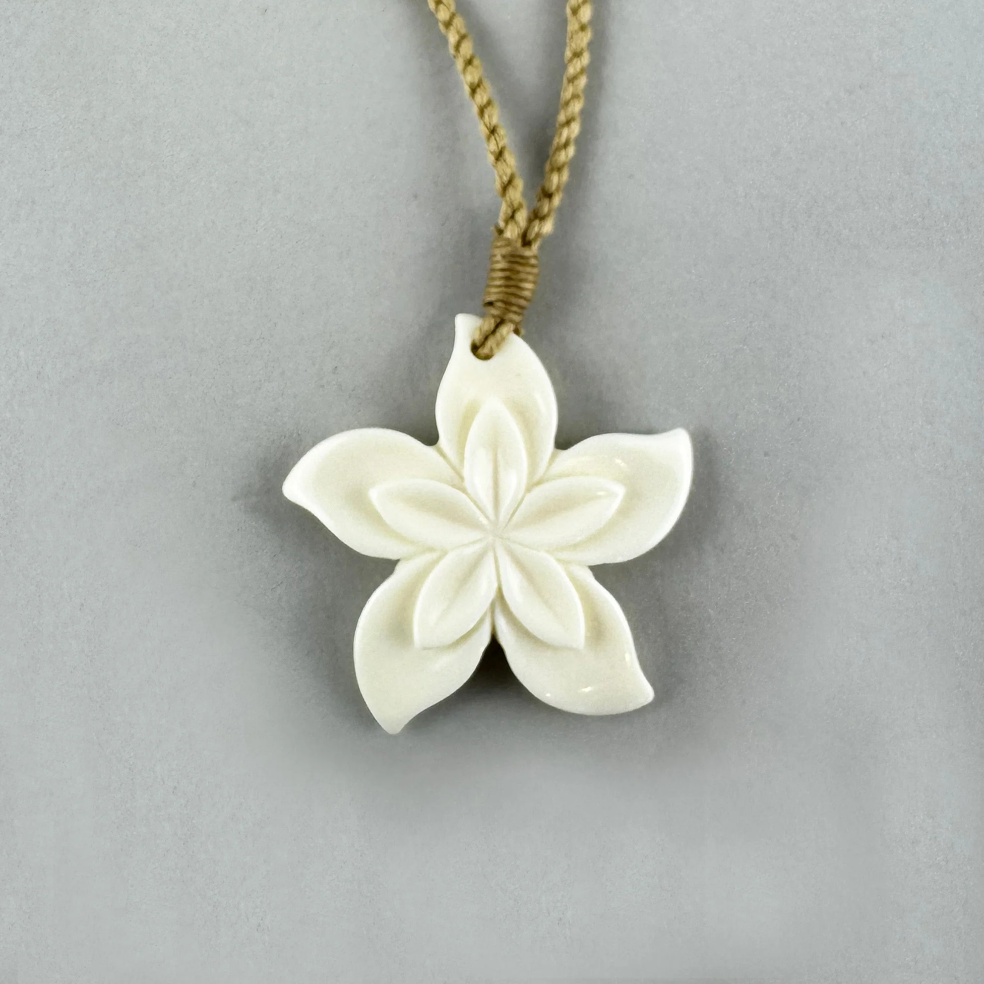 Beautiful Bone Flower Necklace with String Cord