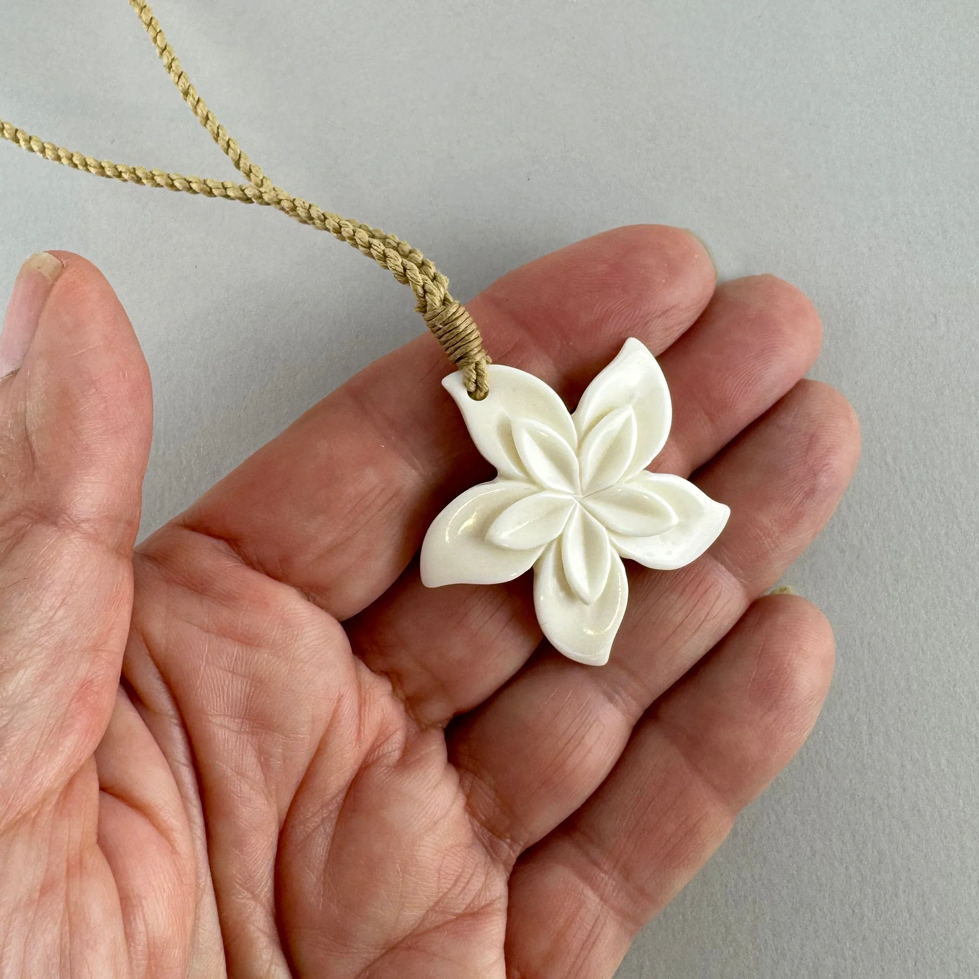 Beautiful Bone Flower Necklace with String Cord - Image 2