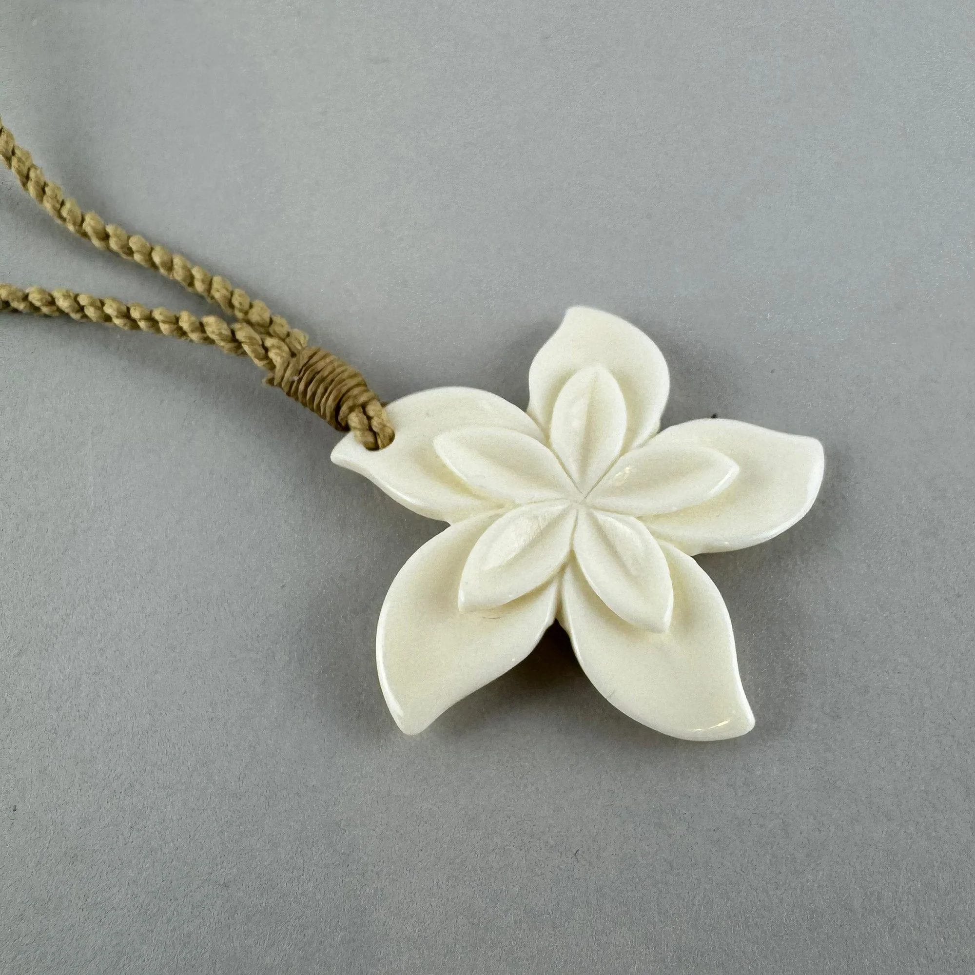 Beautiful Bone Flower Necklace with String Cord - Image 3