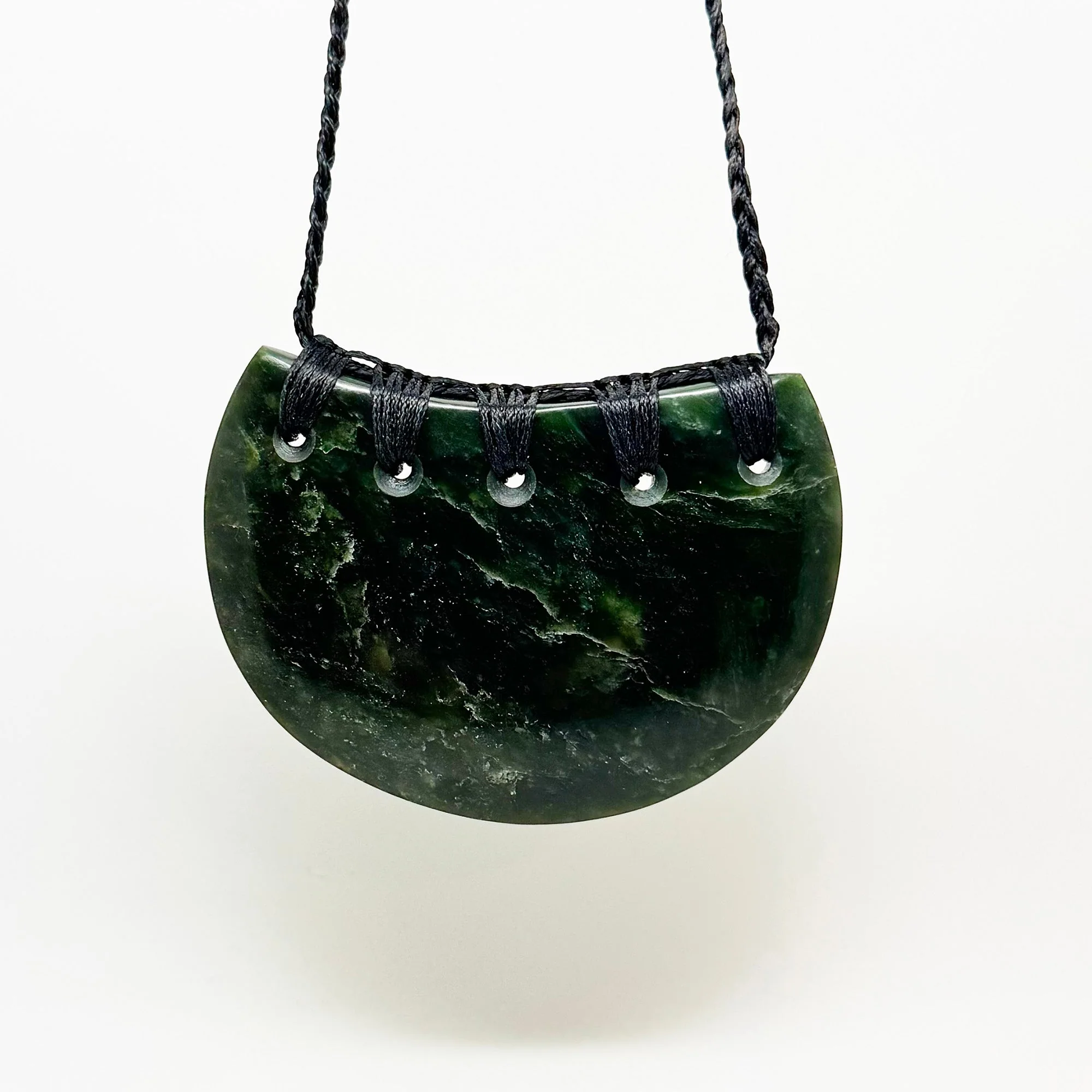 Beautiful Genuine NZ Greenstone Breastplate Māori Kōuma Necklace