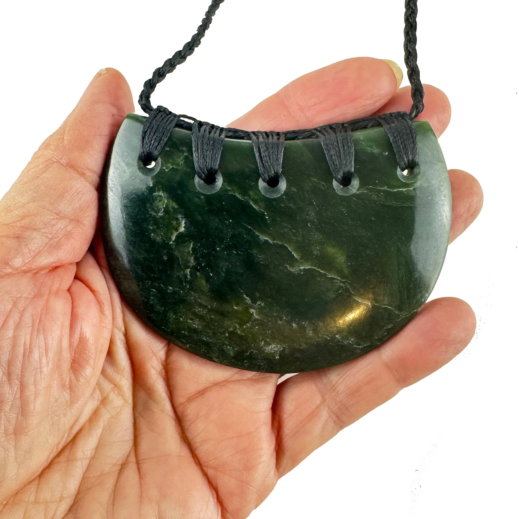 Beautiful Genuine NZ Greenstone Breastplate Māori Kōuma Necklace - Image 4