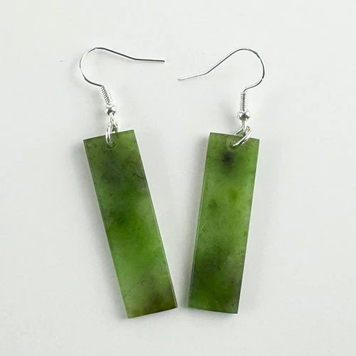 Beautiful NZ Greenstone Rectangular Drop Earrings