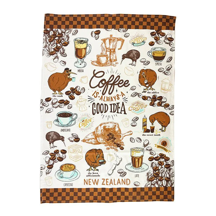 Coffee Kiwi Tea Towel - Fabulous NZ Souvenir
