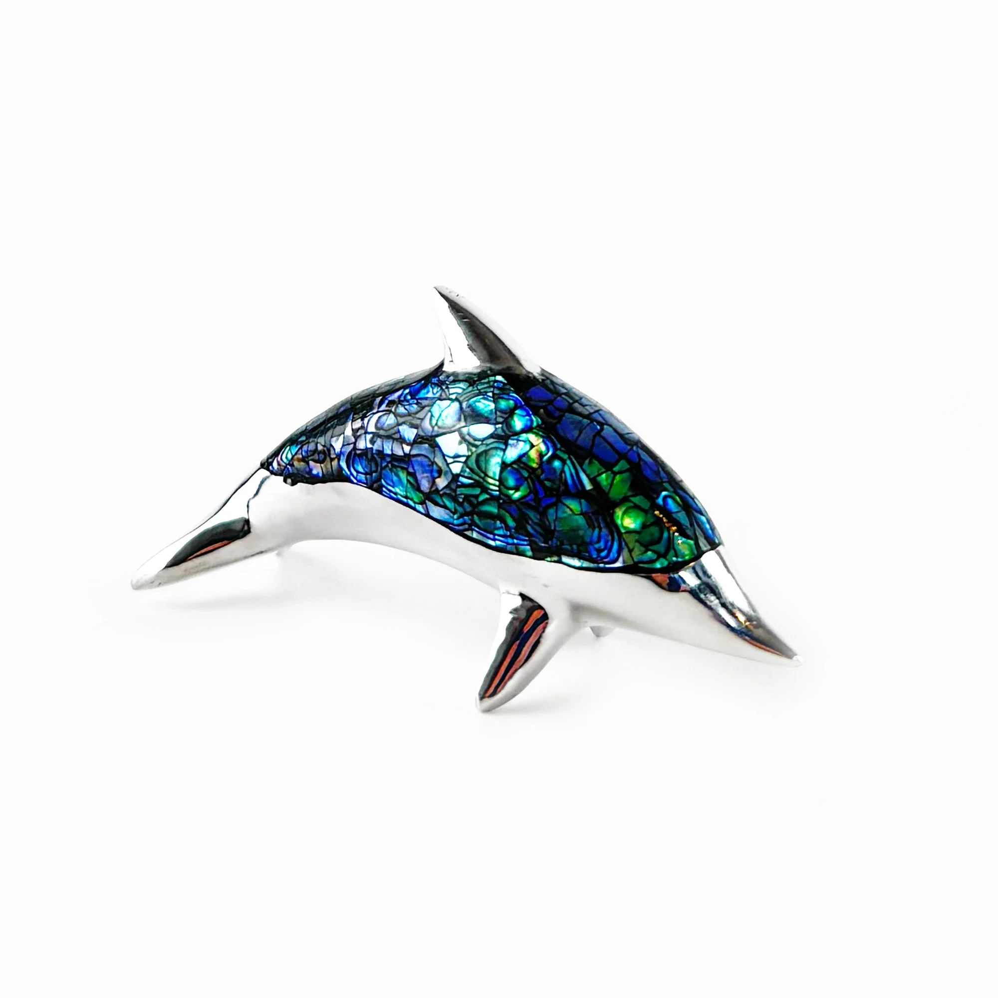 Cute Chrome and Paua Dolphin Ornament