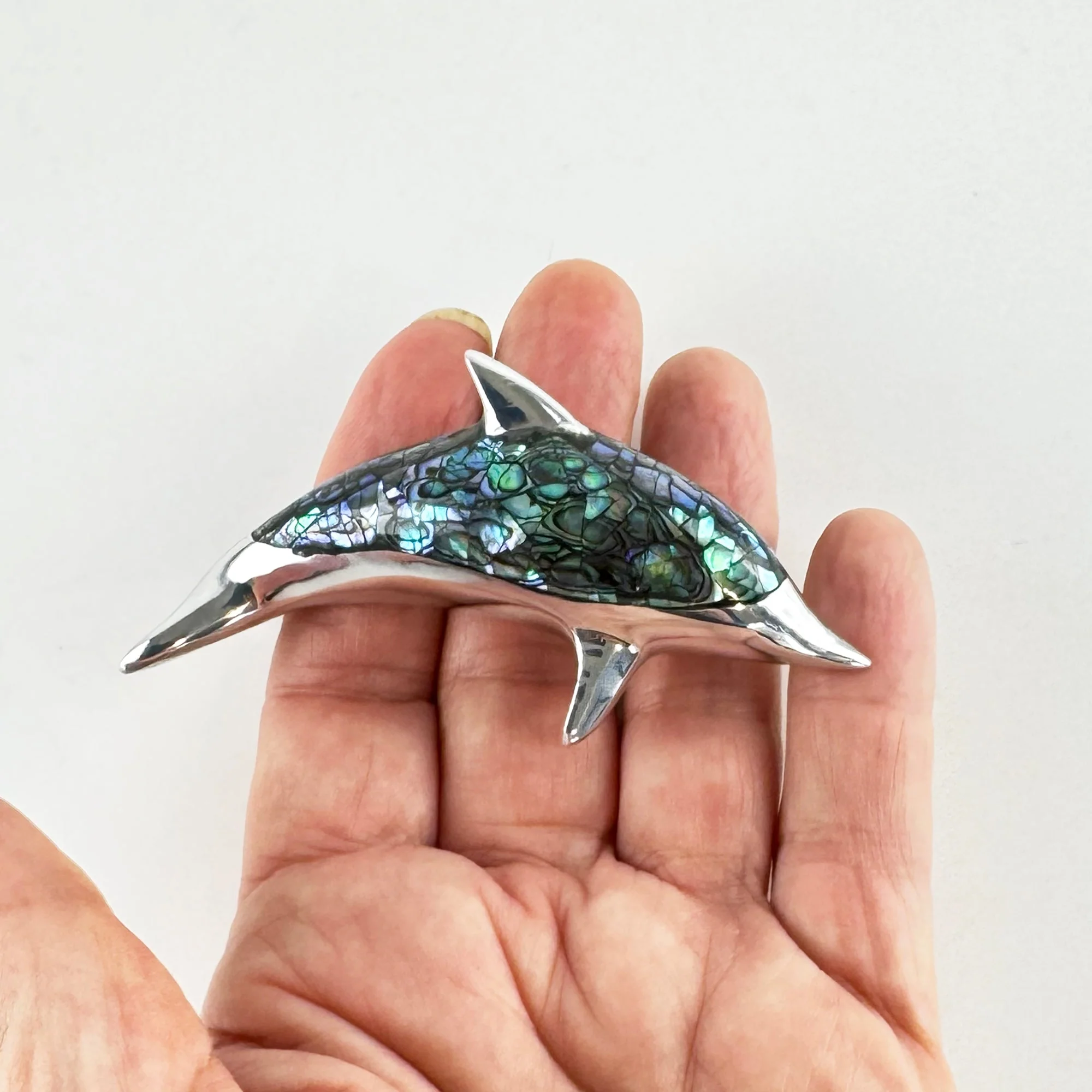 Cute Chrome and Paua Dolphin Ornament - Image 2