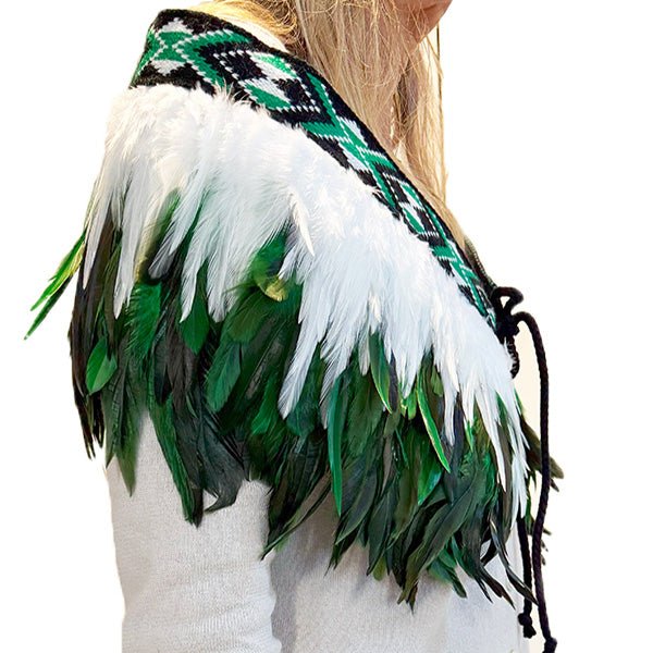 Emerald Green Māori Short Korowai Kahu Huruhuru - Image 2