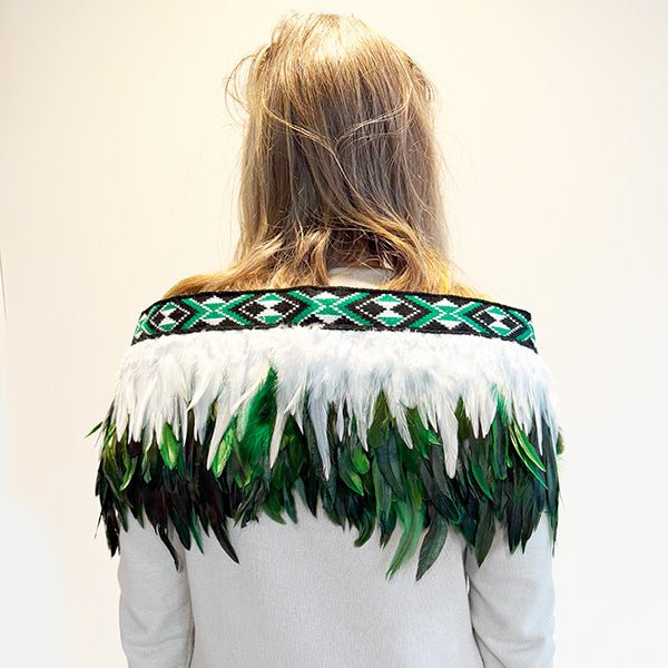 Emerald Green Māori Short Korowai Kahu Huruhuru - Image 3