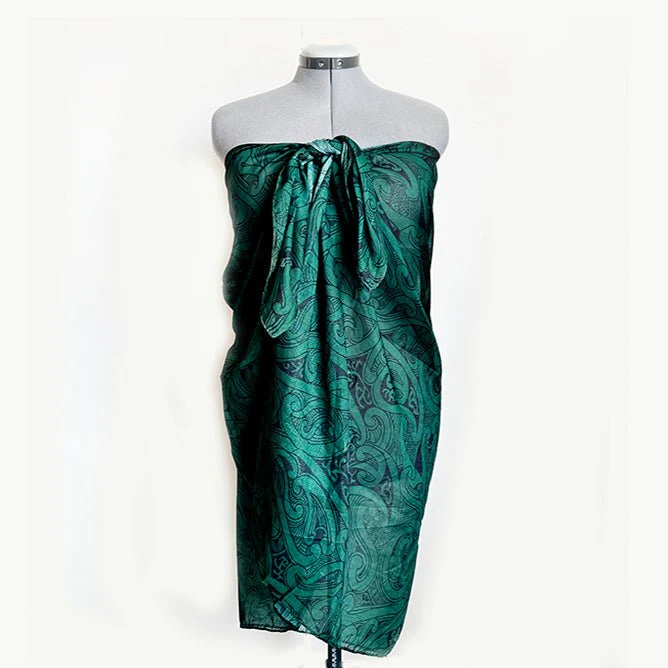 Forest Green Maori Tattoo Design Scarf or Sarong