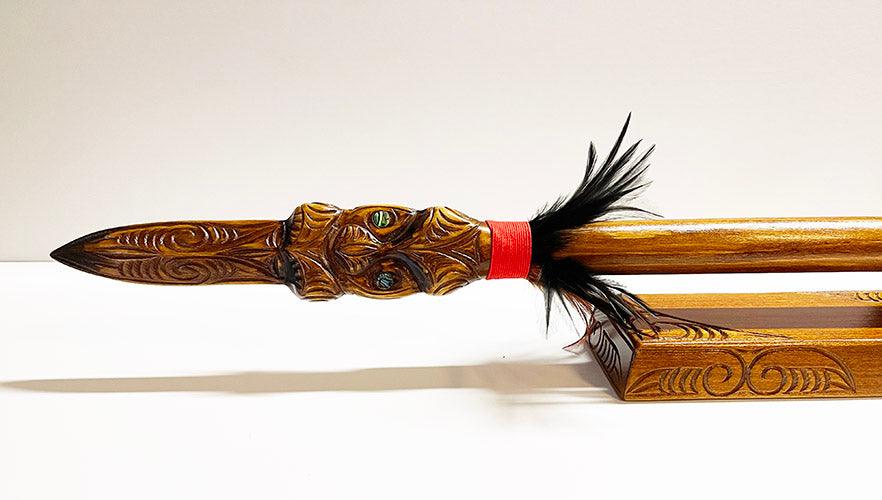 Full Size Maori Taiaha with Carved Shaft and Head (Stand Optional) - Image 4