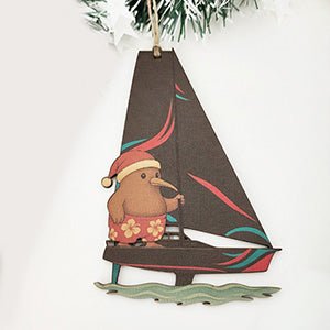 Fun Santa Kiwi Sailing Christmas Ornament