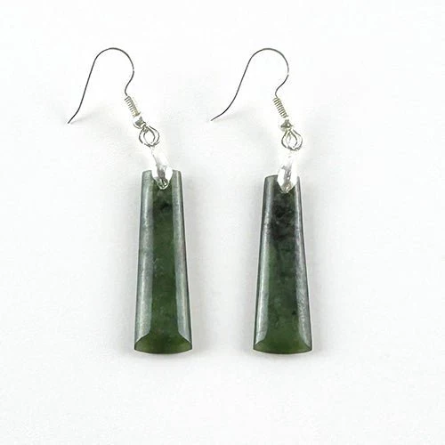 Genuine NZ Greenstone Māori Toki Earrings - Image 2