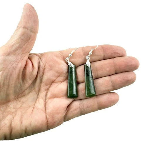 Genuine NZ Greenstone Māori Toki Earrings - Image 3