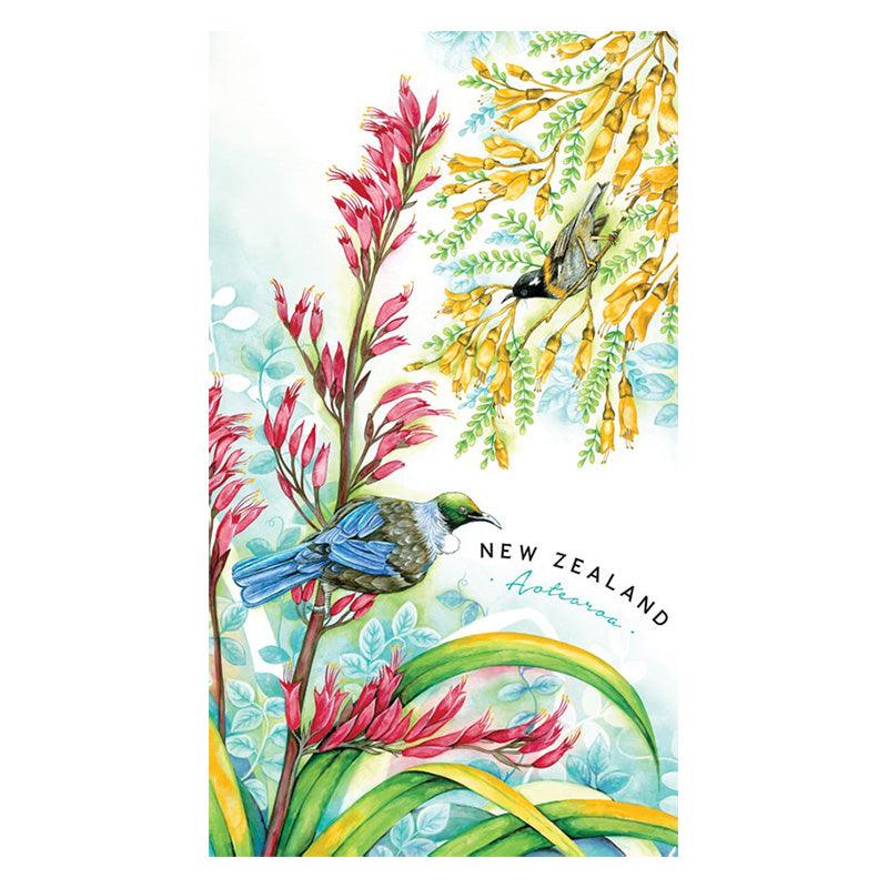Gorgeous NZ Birds Tui Fantail Kowhai and Flax Teatowel - Fabulous NZ Souvenir