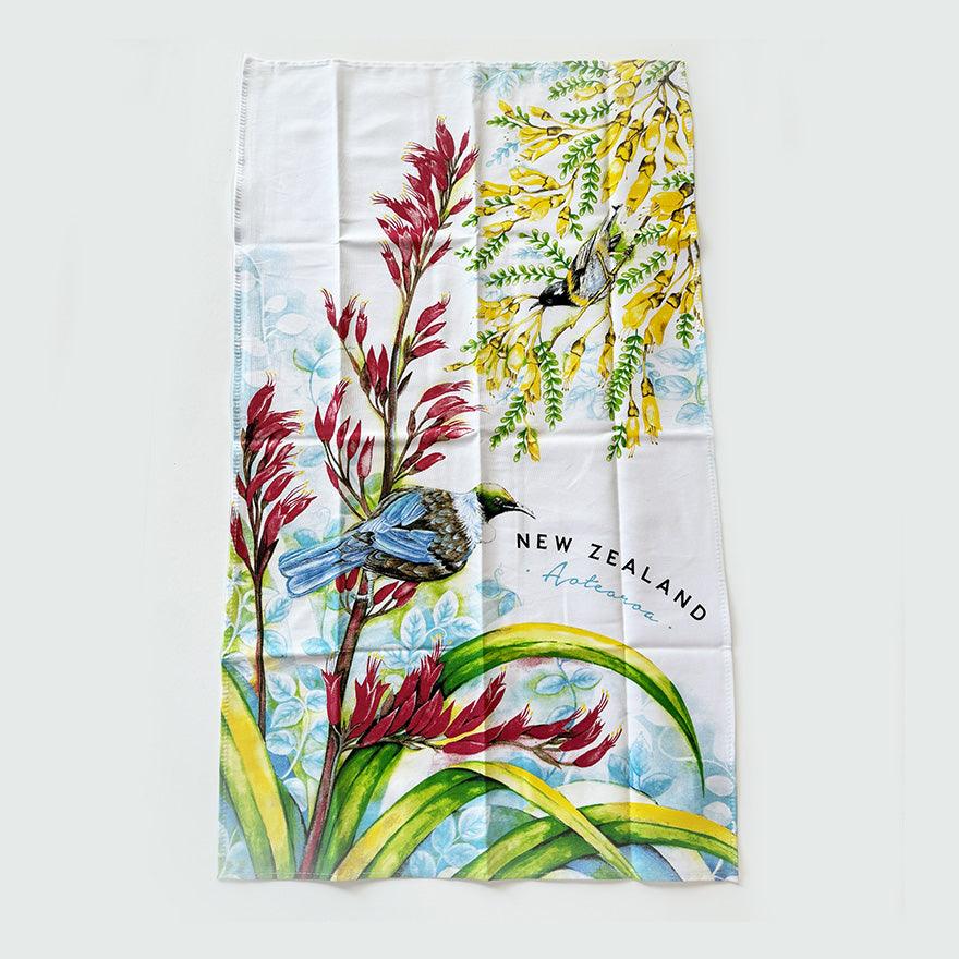 Gorgeous NZ Birds Tui Fantail Kowhai and Flax Teatowel - Fabulous NZ Souvenir - Image 2
