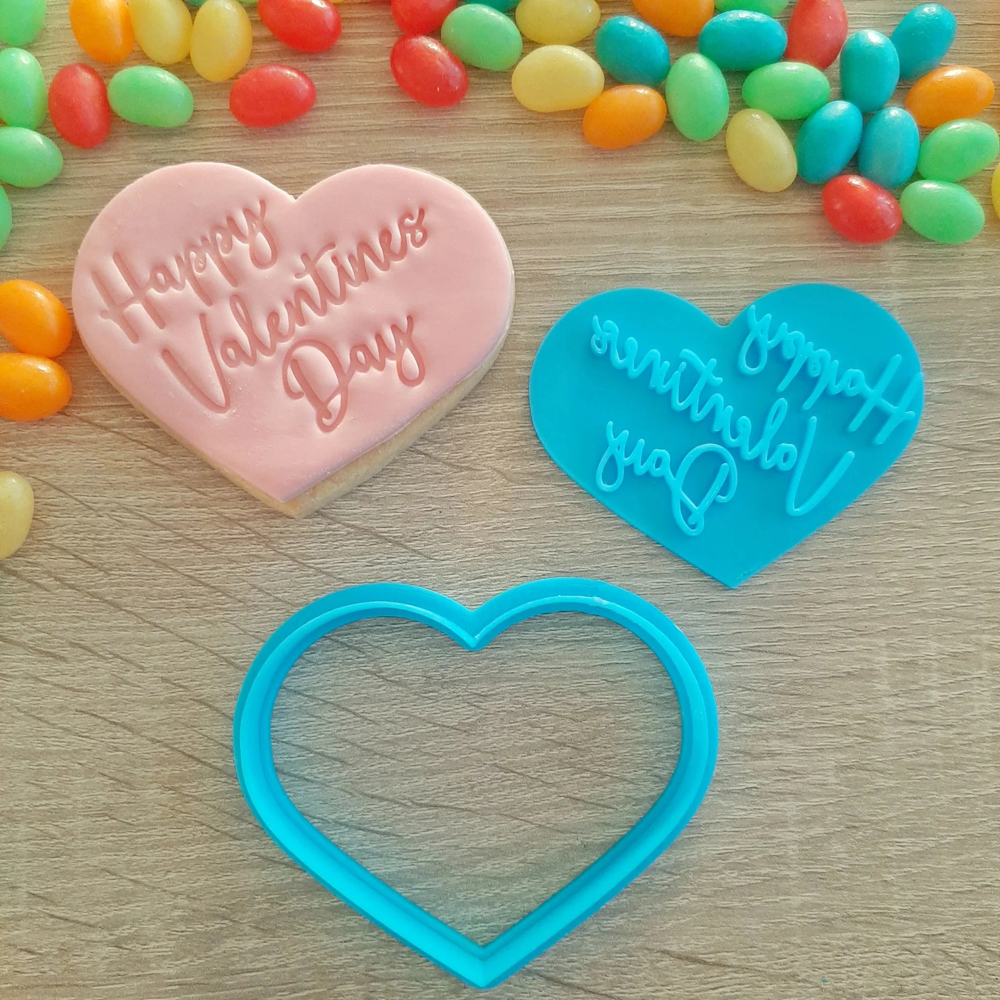Happy Valentines Day Heart Cookie Cutter and Fondant Stamp