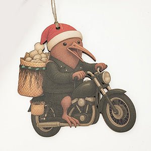 Iconic NZ Santa Kiwi Biker with Pipi Kete Christmas Ornament