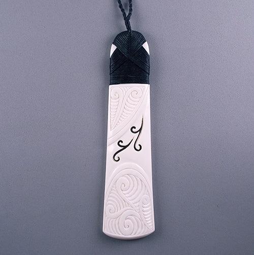 Large 15cm Maori Bone Toki Necklace with Koru Carving - Image 2