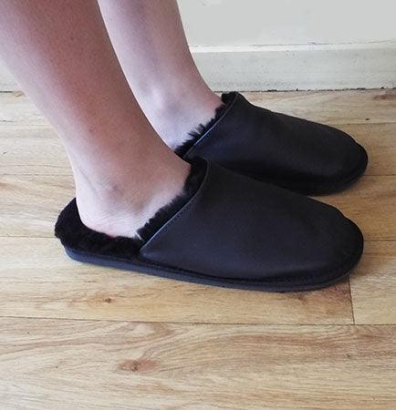 New Zealand Leather Slipper Scuffs with Sheepskin Lining - Image 3