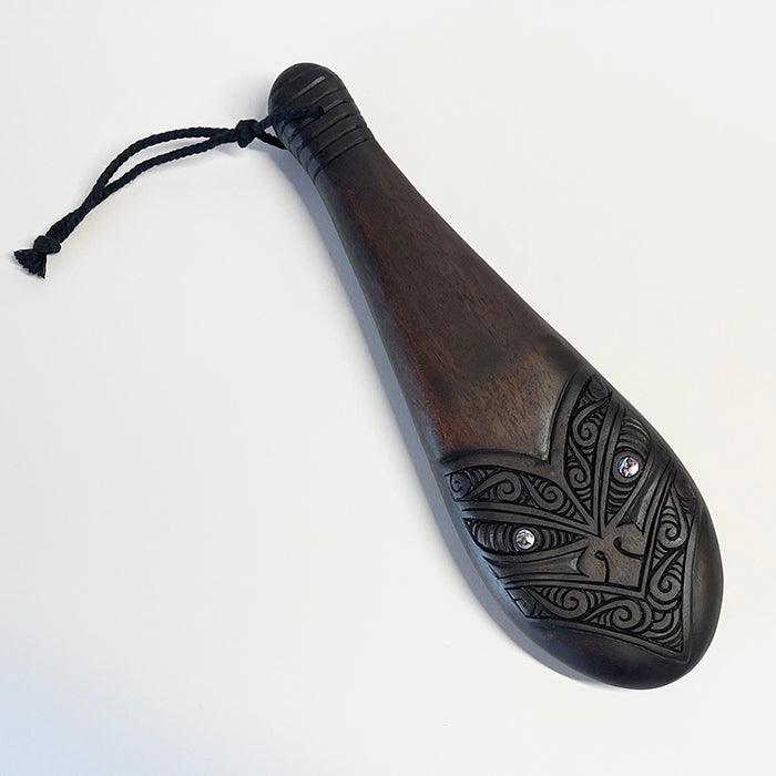 Mahogany Maori Patu with Stylised Wheku Face Carving and Optional Engraving and Gift Box
