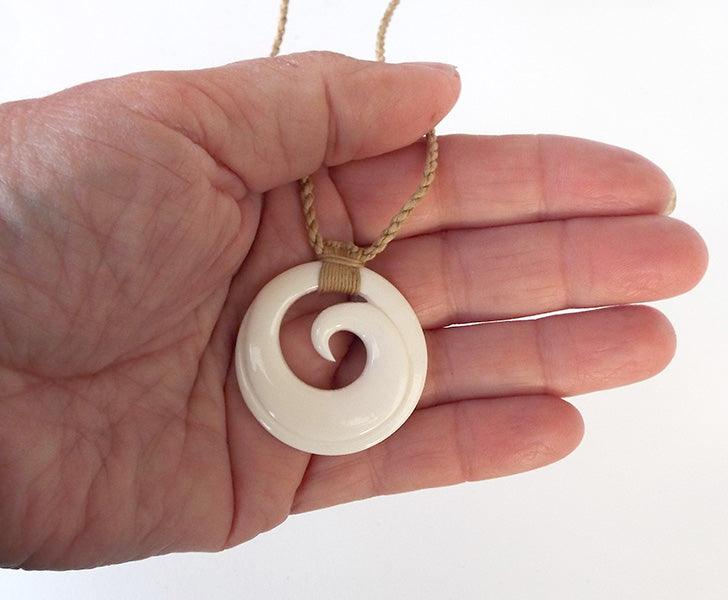 Maori Bone Koru Necklace with String Cord - Image 3