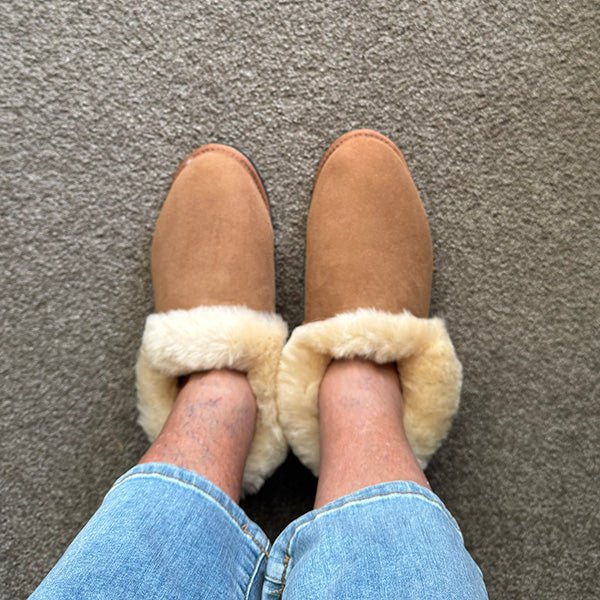 New Zealand Sheepskin Slippers with Roll Collar - Perfect to Keep Both Feet and Ankles Warm - Image 4