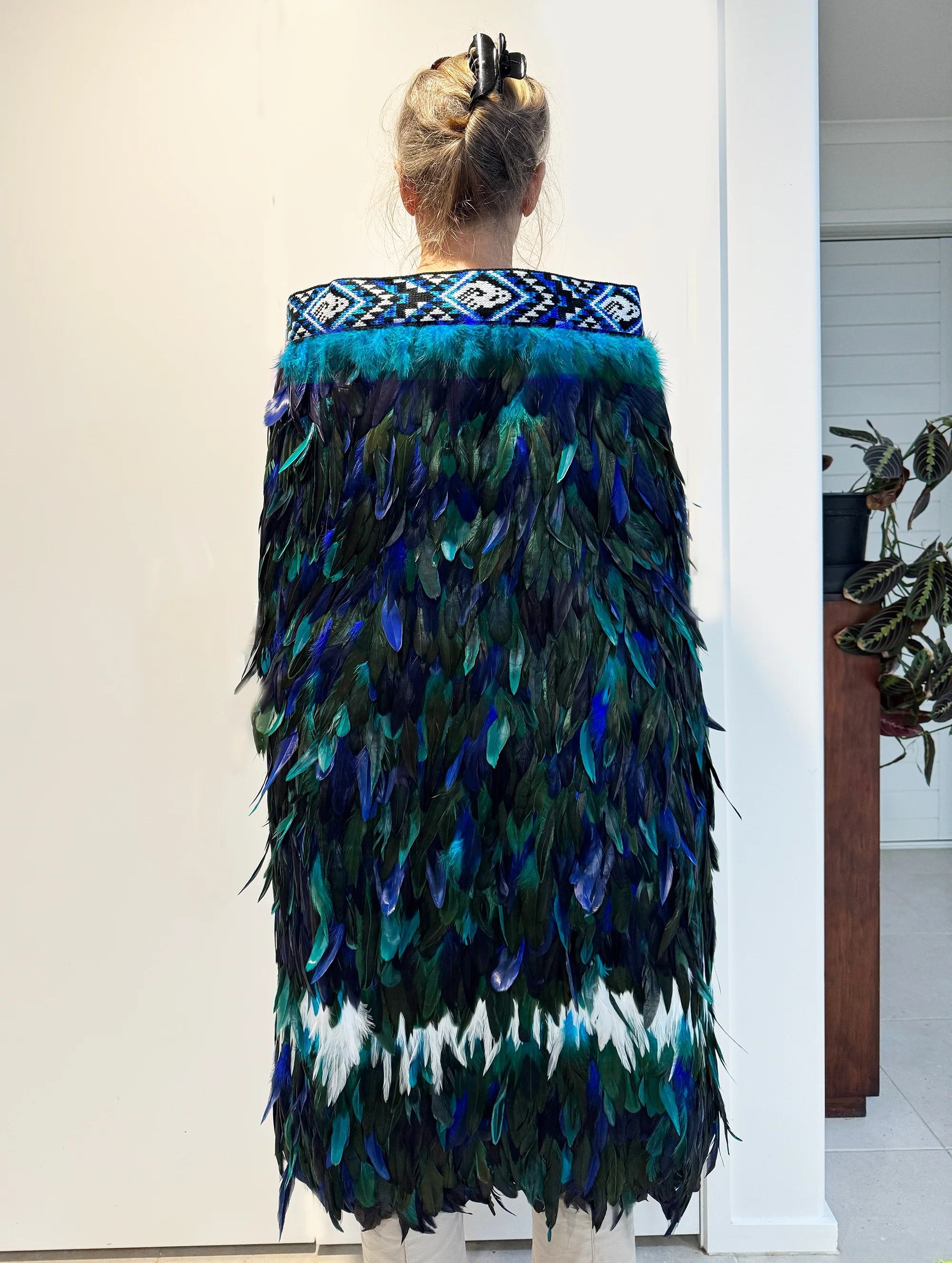 Ngāti Kahungunu Māori Paua Blue Full Length Korowai Cloak
