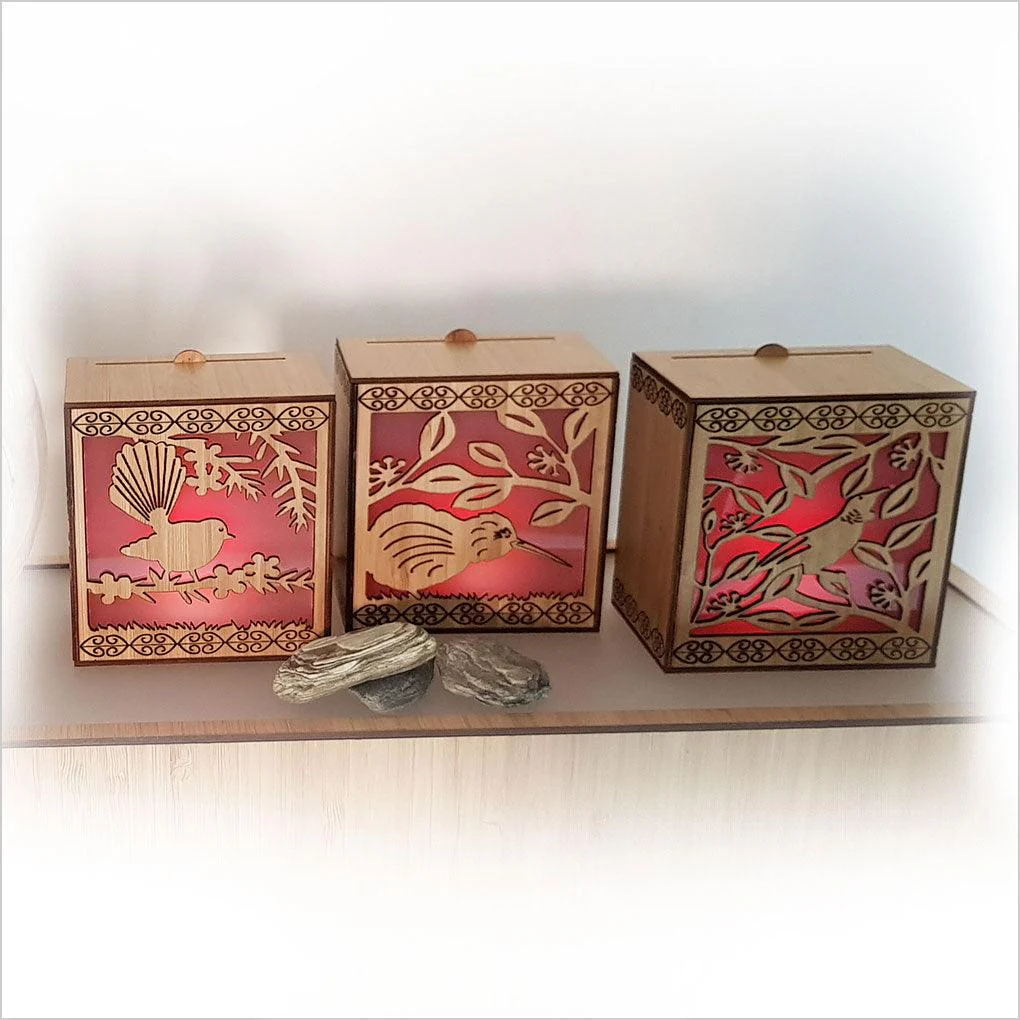 NZ Fantail on Manuka Branch LED Tealight Box - Image 4