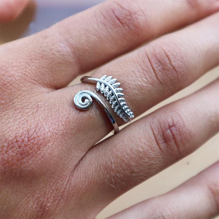Pretty Adjustable Silver Koru Fern Ring
