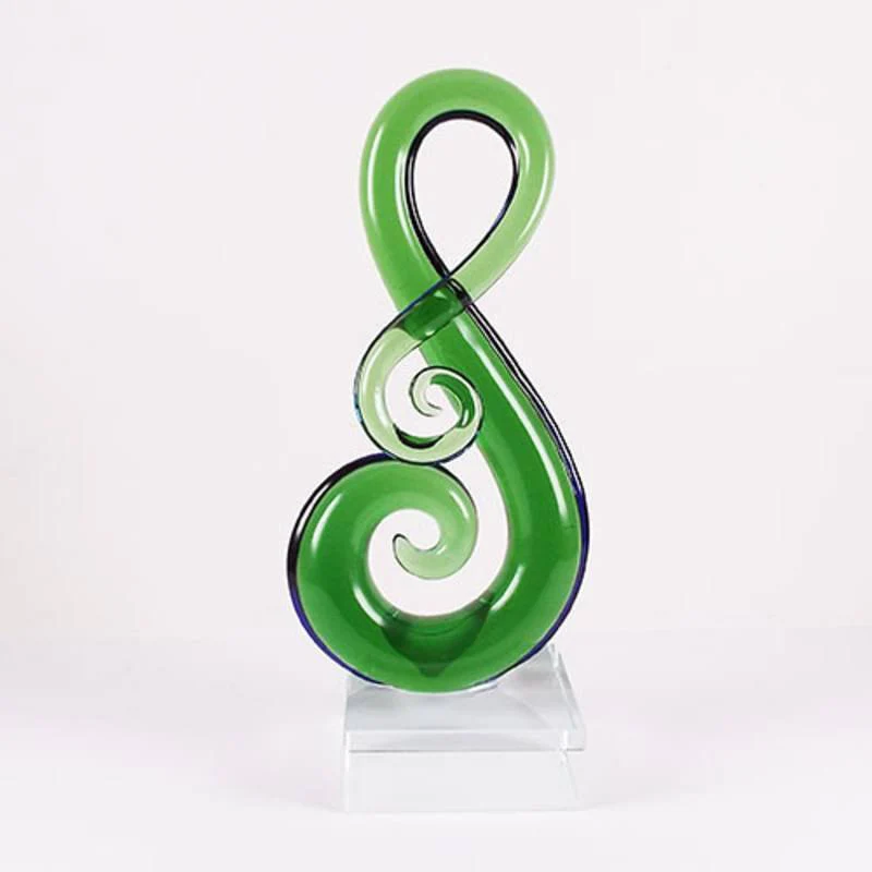 Pretty Green Glass Maori Double Koru Ornament or Trophy
