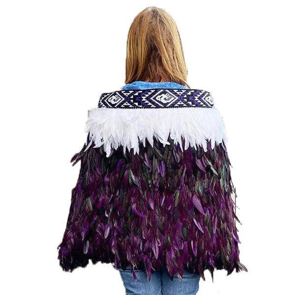 Purple and White Maori Korowai Cape