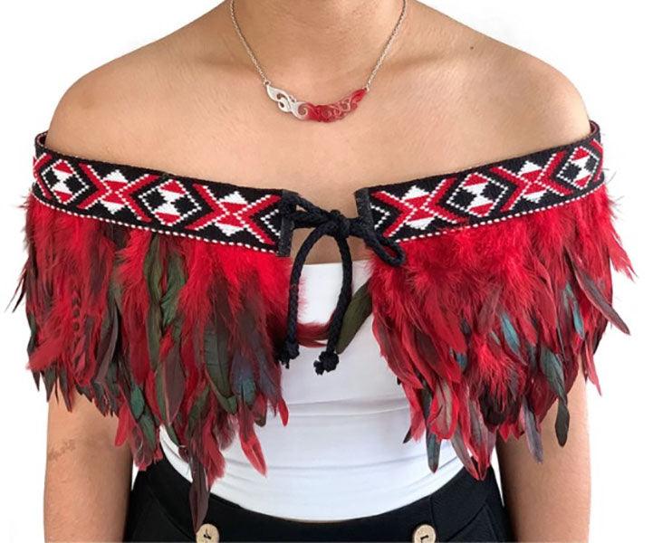 Beautiful Red Short Ceremonial Māori Korowai