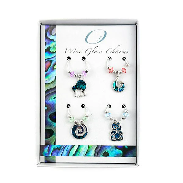 Set of 4 NZ Paua Wine Glass Charms