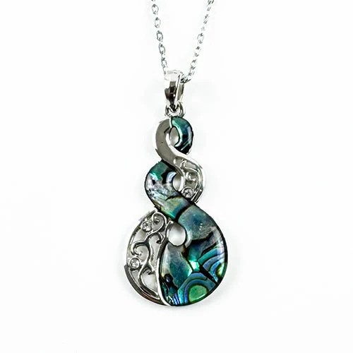 Silver and Paua Māori Pikorua Twist Necklace