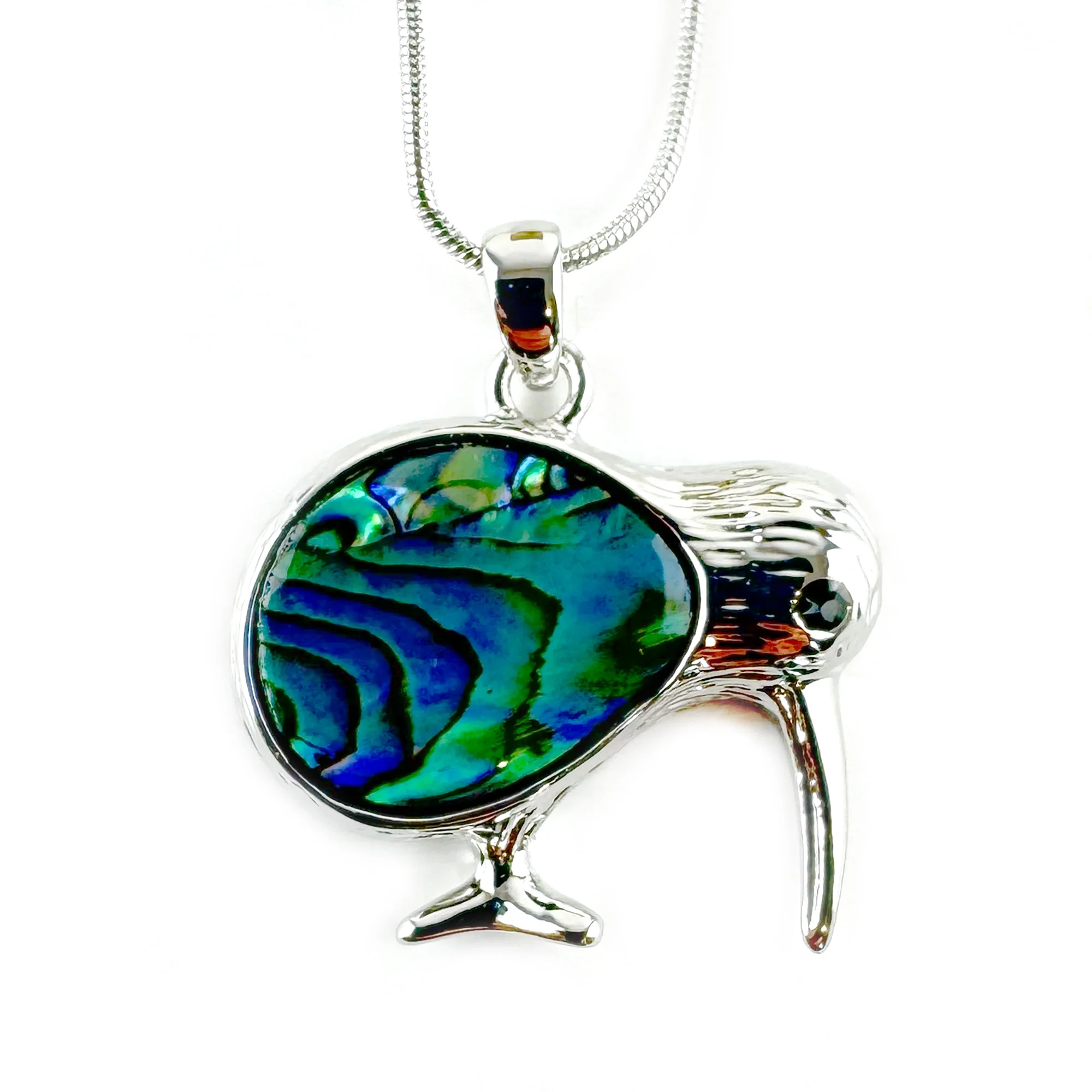 Super Cute Paua and Silver Kiwi Bird Necklace