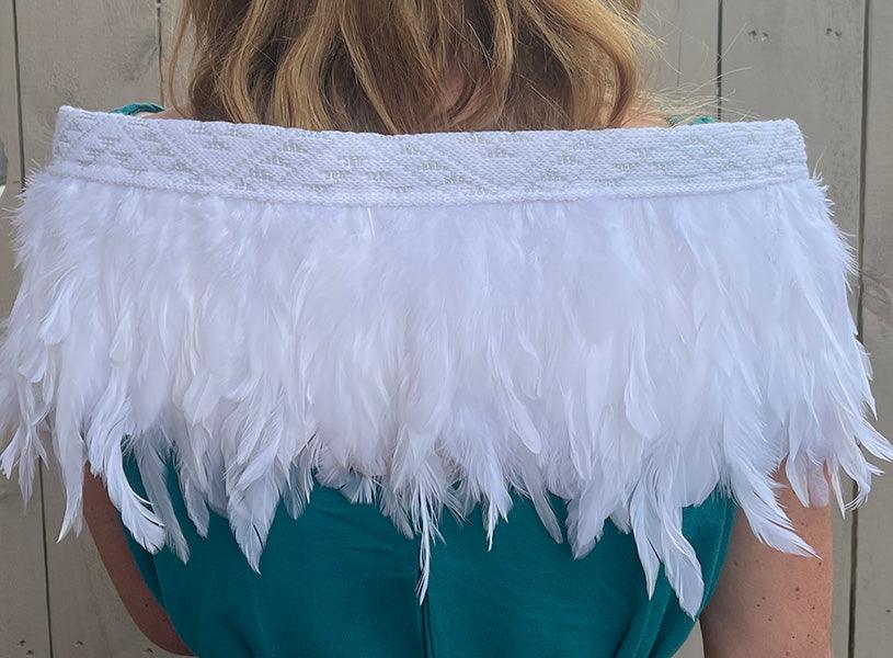 Māori White Wedding Short Korowai Cape with White and Silver Taniko - Image 2