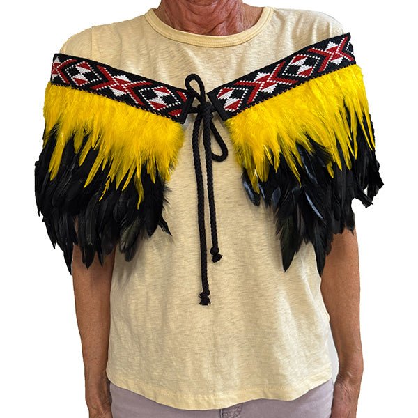 Yellow and Black Short Maori Korowai with Red Taniko